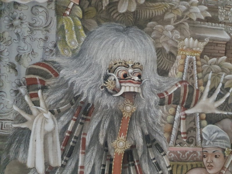 Detail schilderij met gemaskerde dansers - Museum Puri Lukisan