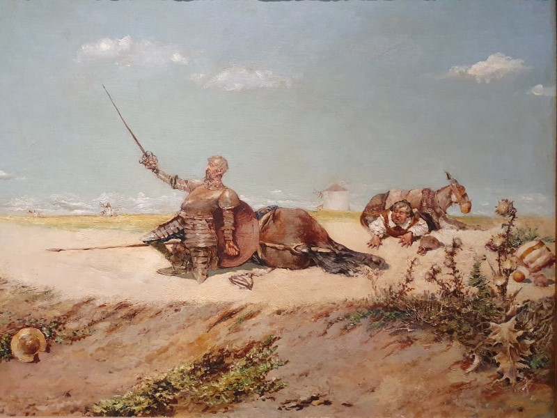 Detail van schilderij met don Quichot en Sancho Panchez