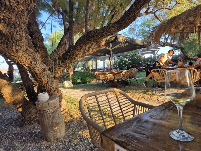 Camperplaats bij Nostos Beach Bar -  de tuin
